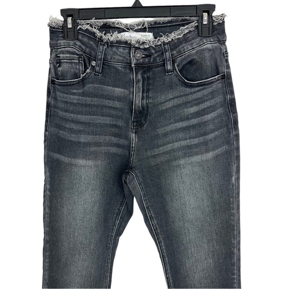 KanCan Junior Women’s Dark Gray Jeans Sz 27 (7) Distressed/Ripped Raw Hems/Waist - Picture 2 of 13